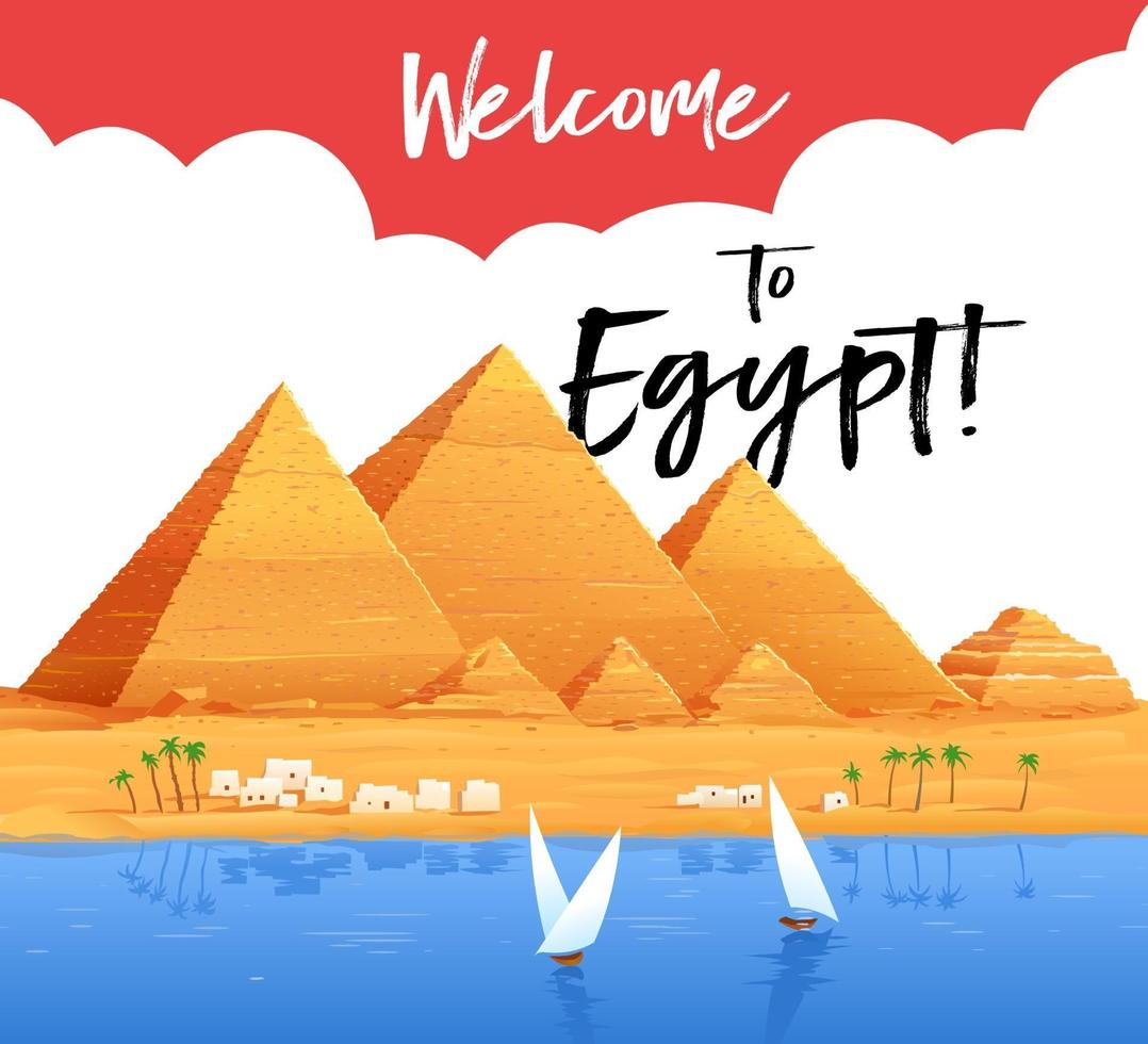 Willkommen in Ägypten. Flyer, Plakat. Pyramiden, Kairo vektor