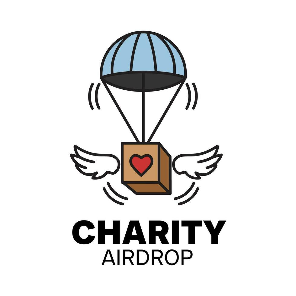 välgörenhet låda logotyp på de fallskärmsnedsläpp fallskärm. de symbol av välgörenhet, vård och hjälp organisation vektor