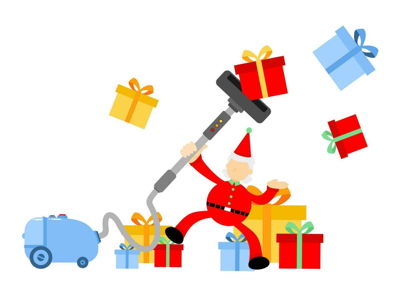 Weihnachten Santa claus fröhlich und Vakuum Reiniger sauber Fang Box Karikatur Gekritzel eben Design Stil Vektor Illustration