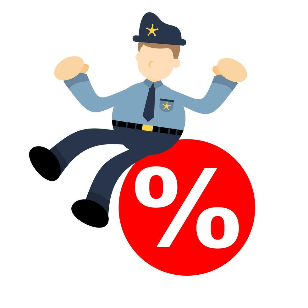 Polizei Offizier und Prozent Blase Zeichen Karikatur Gekritzel eben Design Stil Vektor Illustration