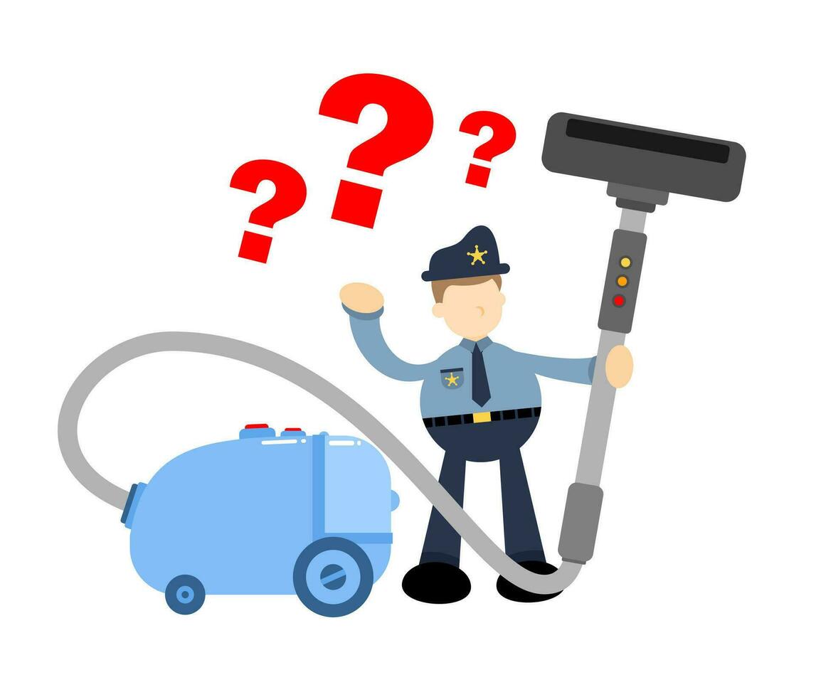 polis officer och Vakuum rengöringsmedel rena tecknad serie klotter platt design stil vektor illustration