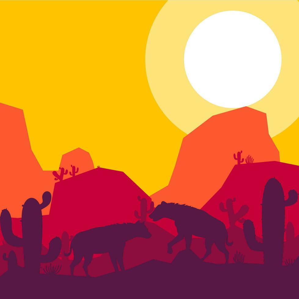hyena djur- silhuett öken- savann landskap platt design vektor illustration