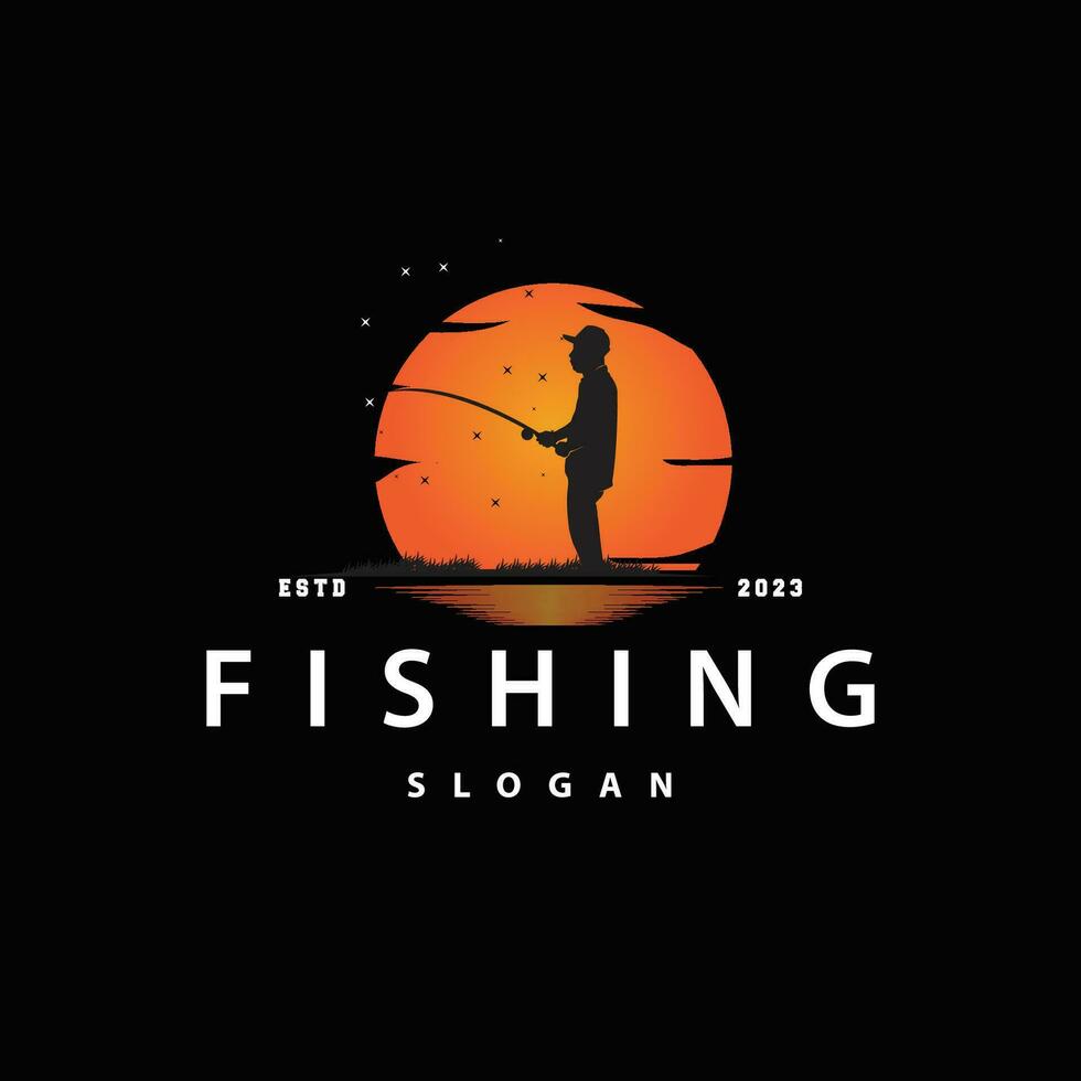 fiskare fiske logotyp, enkel utomhus- fiske man silhuett mall design vektor