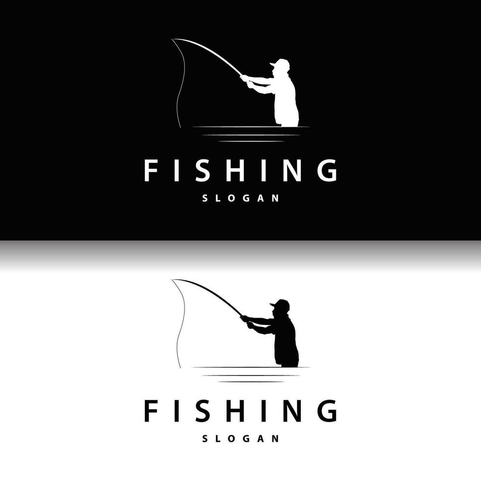 Angler Angeln Logo, einfach draussen Angeln Mann Silhouette Vorlage Design vektor