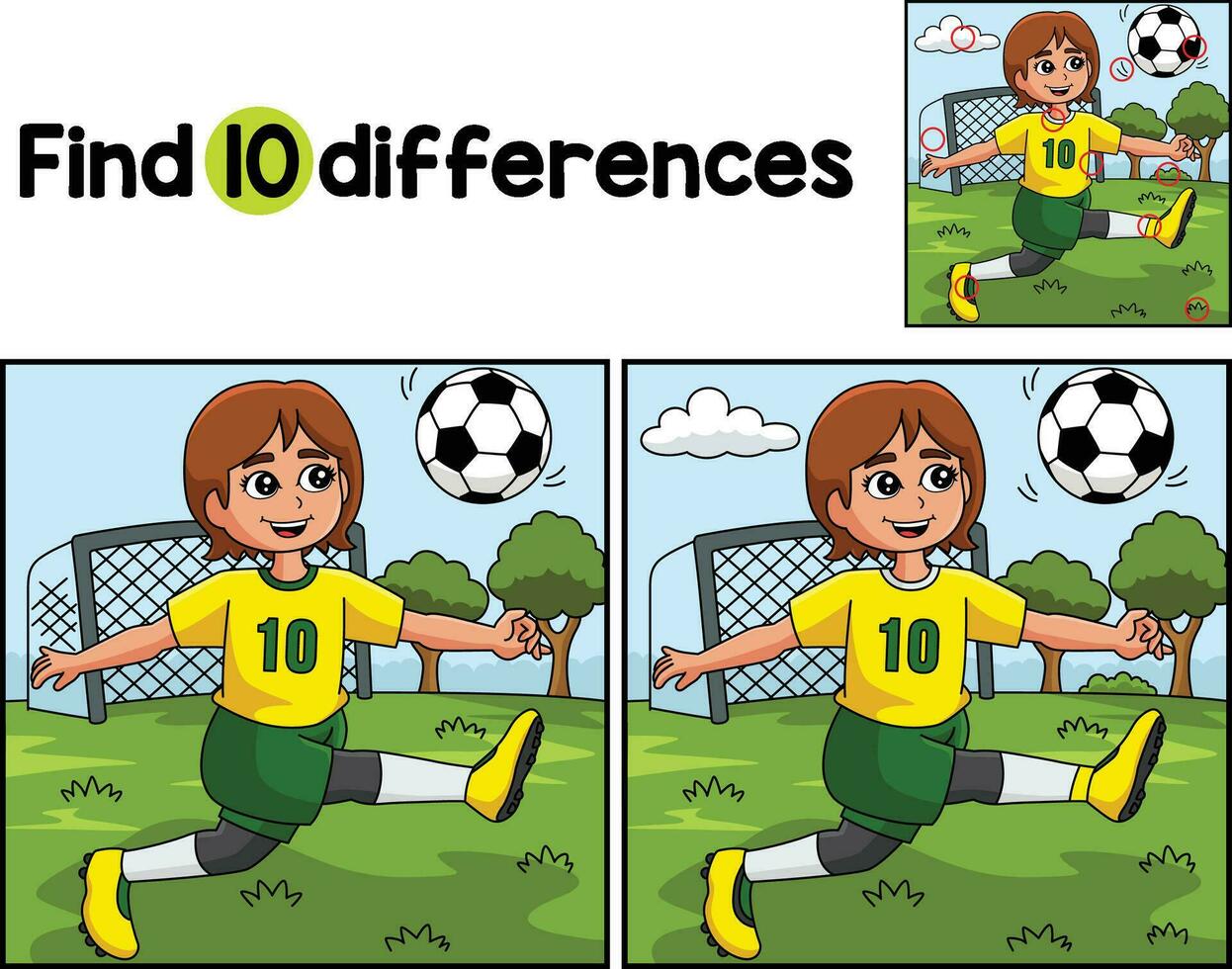 Mädchen spielen Fußball finden das Unterschiede vektor
