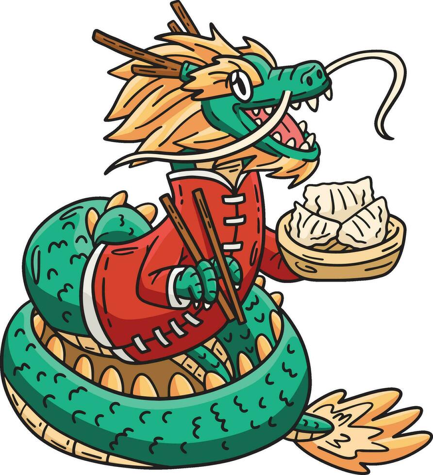 Jahr von das Drachen Essen Knödel Karikatur Clip Art vektor