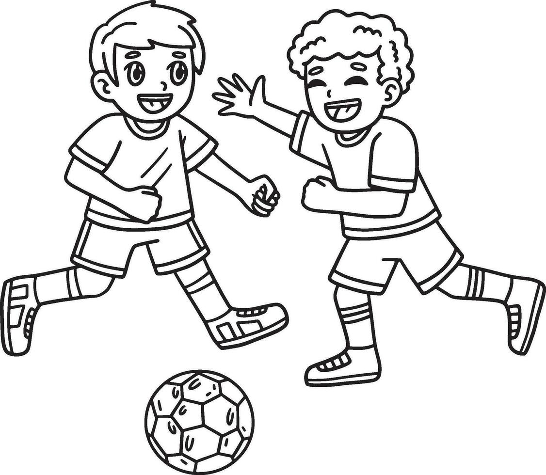 barn spelar fotboll isolerat färg sida vektor