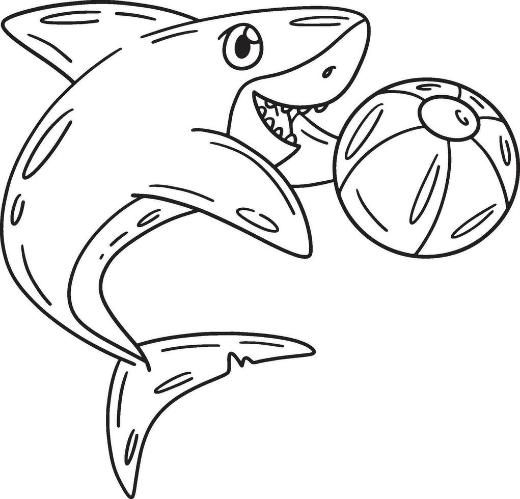 Hai spielen Strand Ball isoliert Färbung Seite vektor
