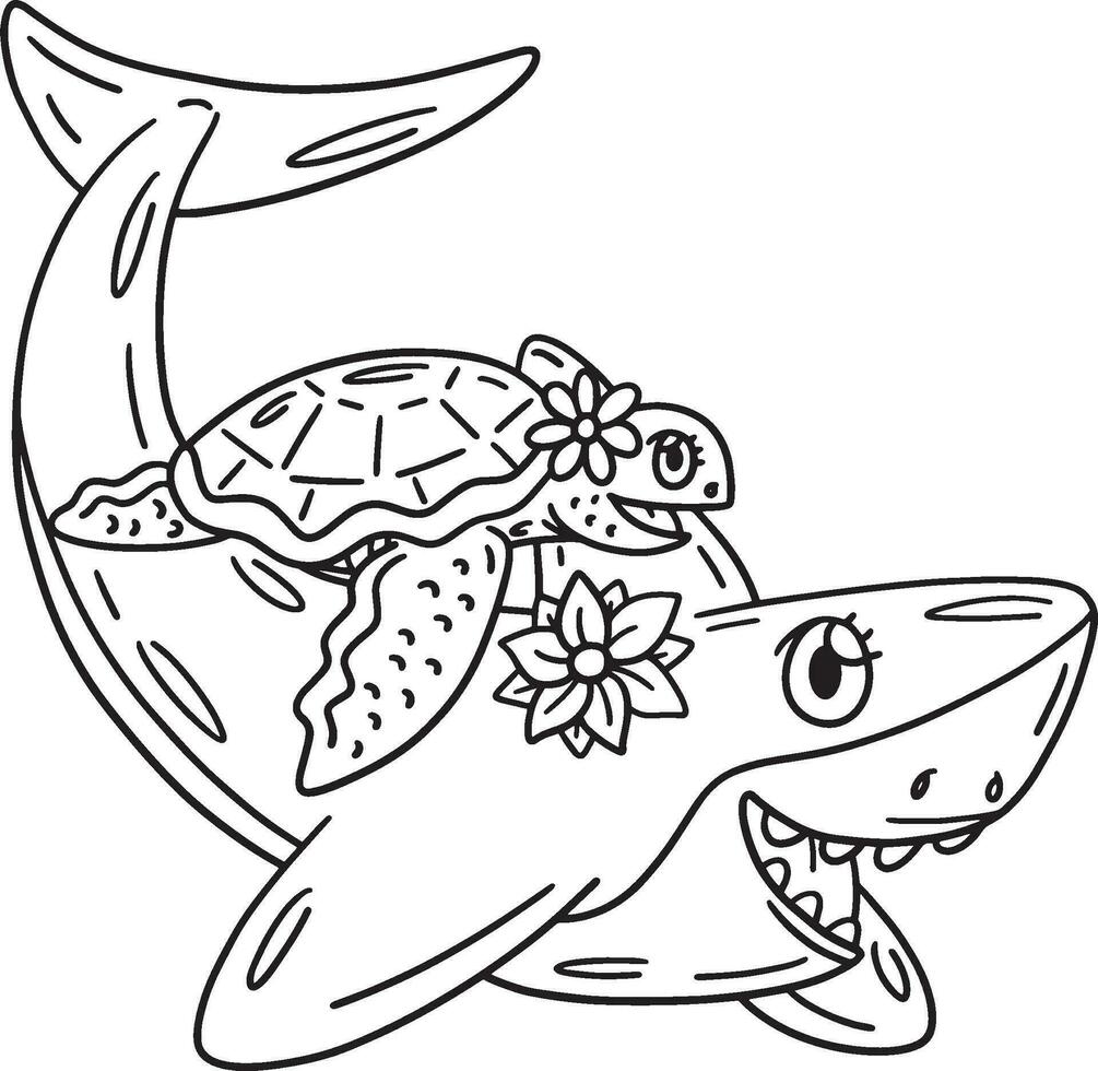 Hai und Schildkröte isoliert Färbung Seite zum Kinder vektor
