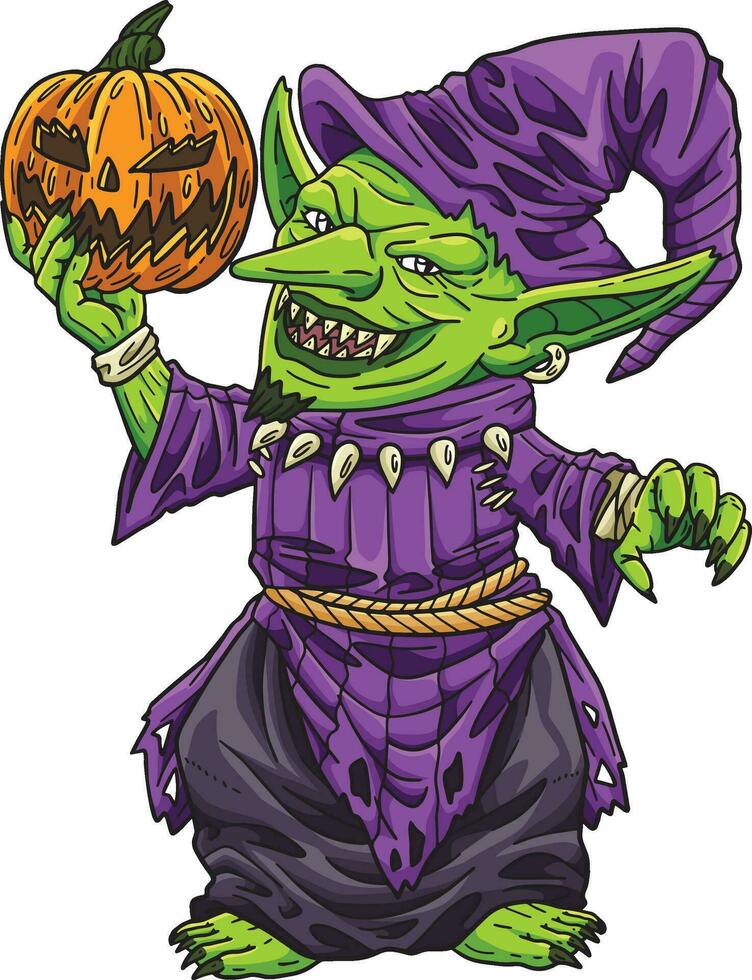 halloween troll hatt och morgonrock tecknad serie ClipArt vektor