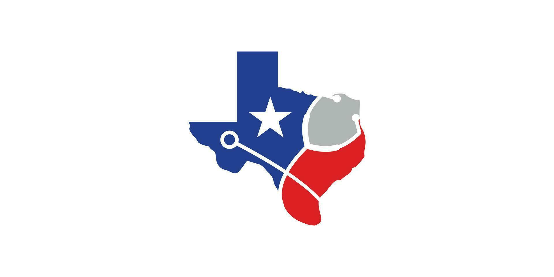 Gesundheit Logo Design im Texas mit Stethoskop Elemente und Texas Karte vektor