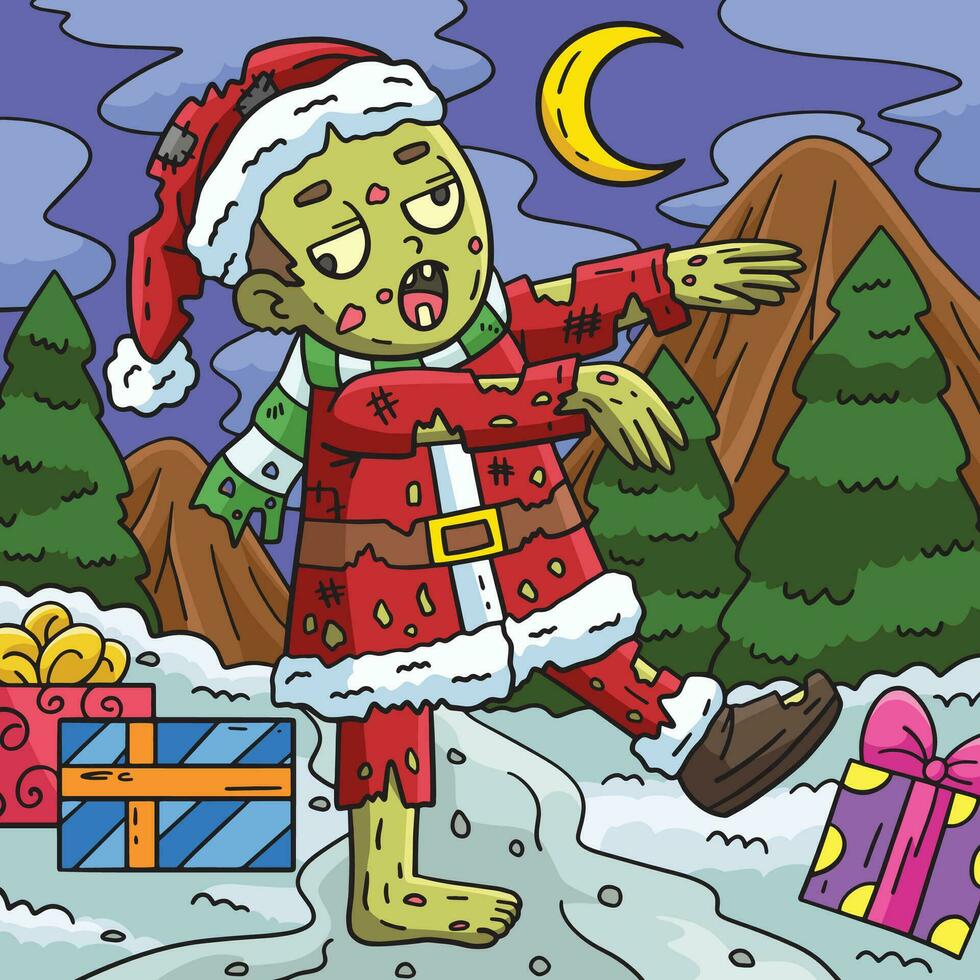 Zombie Santa Outfit farbig Karikatur Illustration vektor