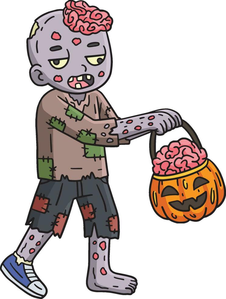 zombie med halloween korg tecknad serie ClipArt vektor