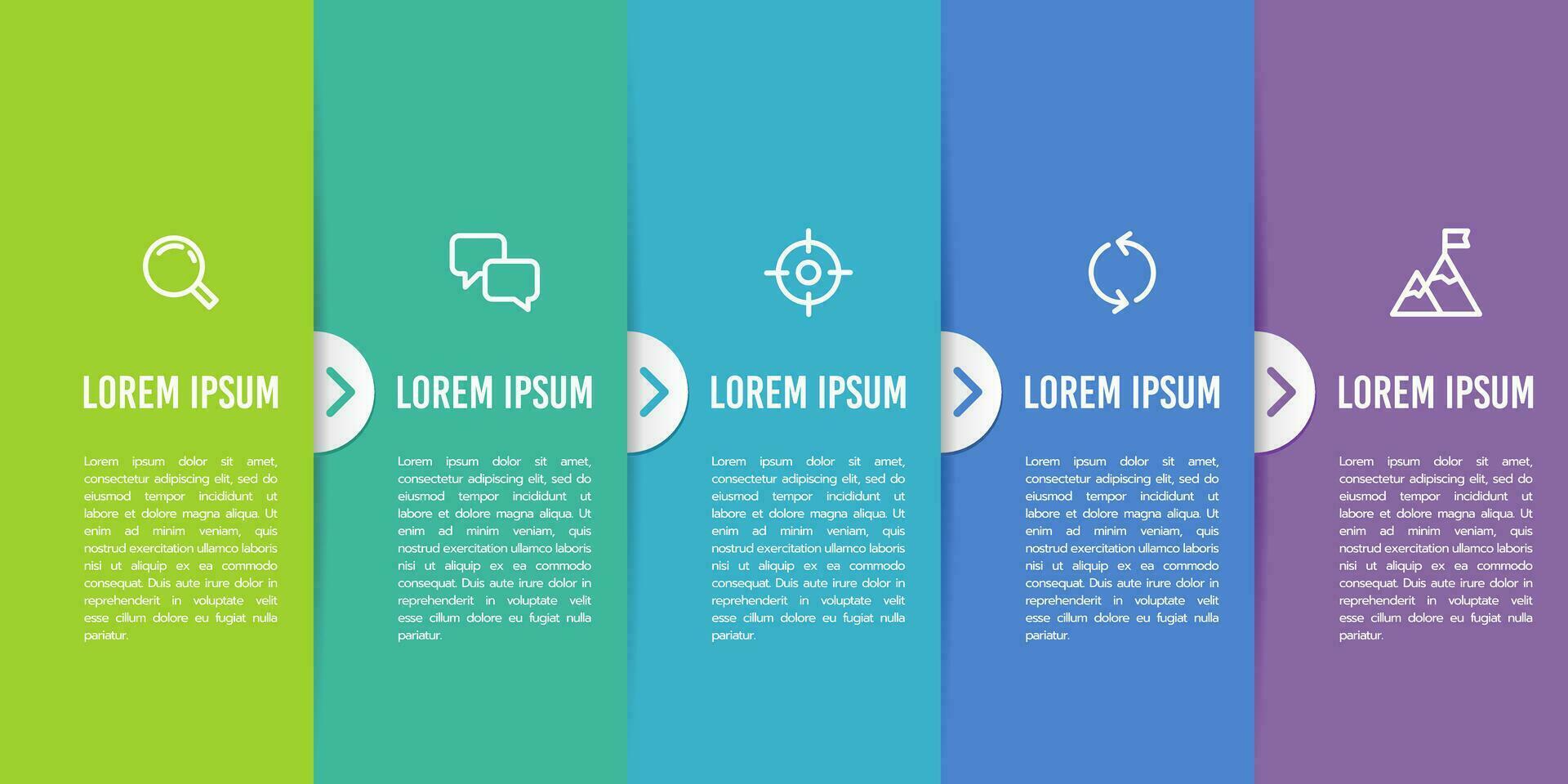 Infografik von 5 Blätter von farbig Papier platziert auf oben von jeder andere. Geschäft Präsentation. Vektor Illustration.