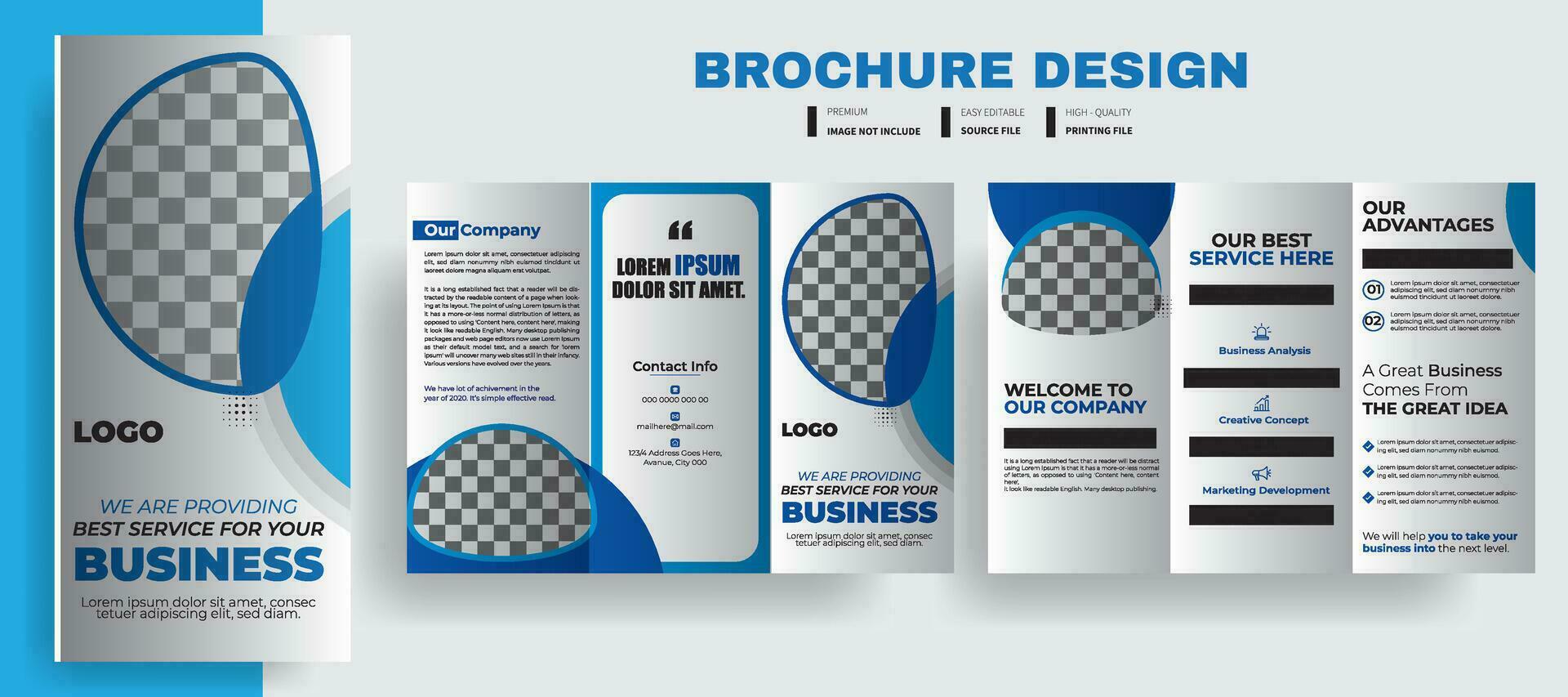 modern Broschüre Design Vorlage zum korporativ Marketing, Blau Farbe tri falten Broschüre Design, vektor