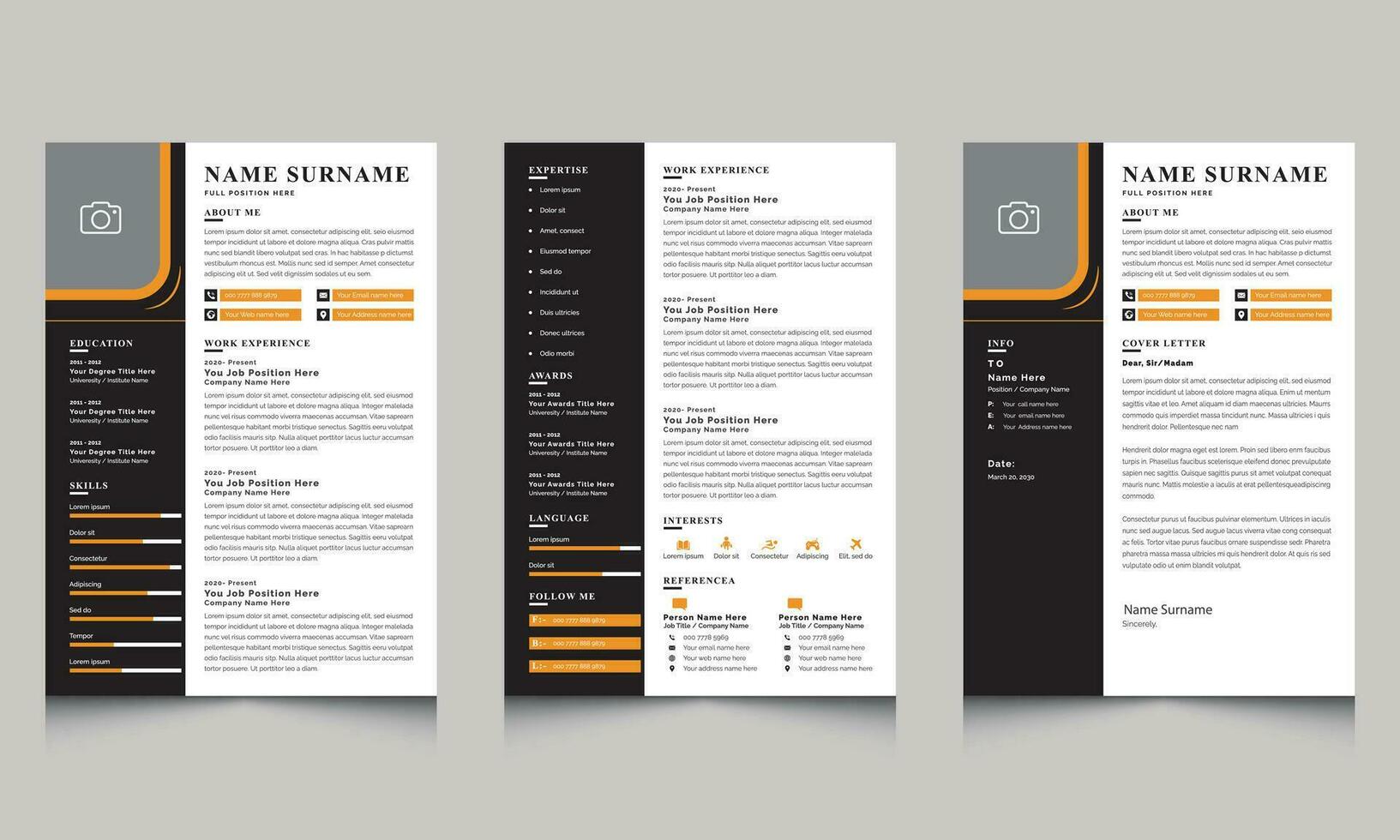 återuppta layout vektor med mörk orange accenter