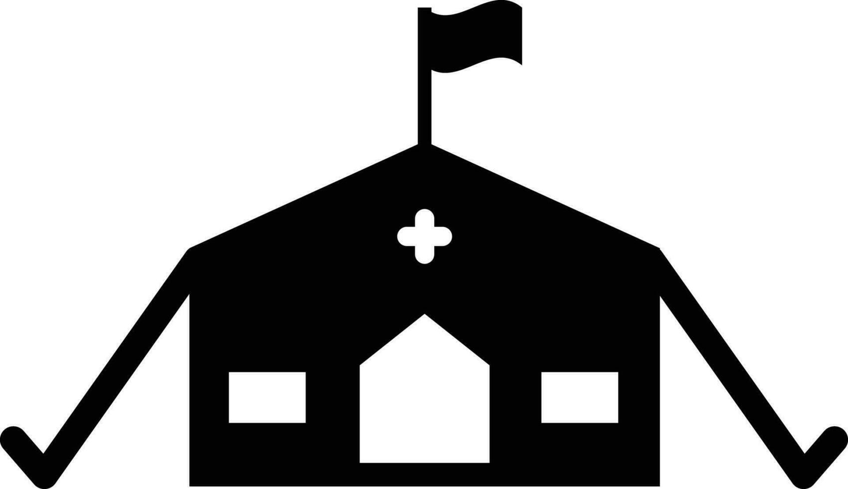 militär medicinsk tält ikon. fält sjukhus tecken. tält med en flagga symbol. platt stil. vektor