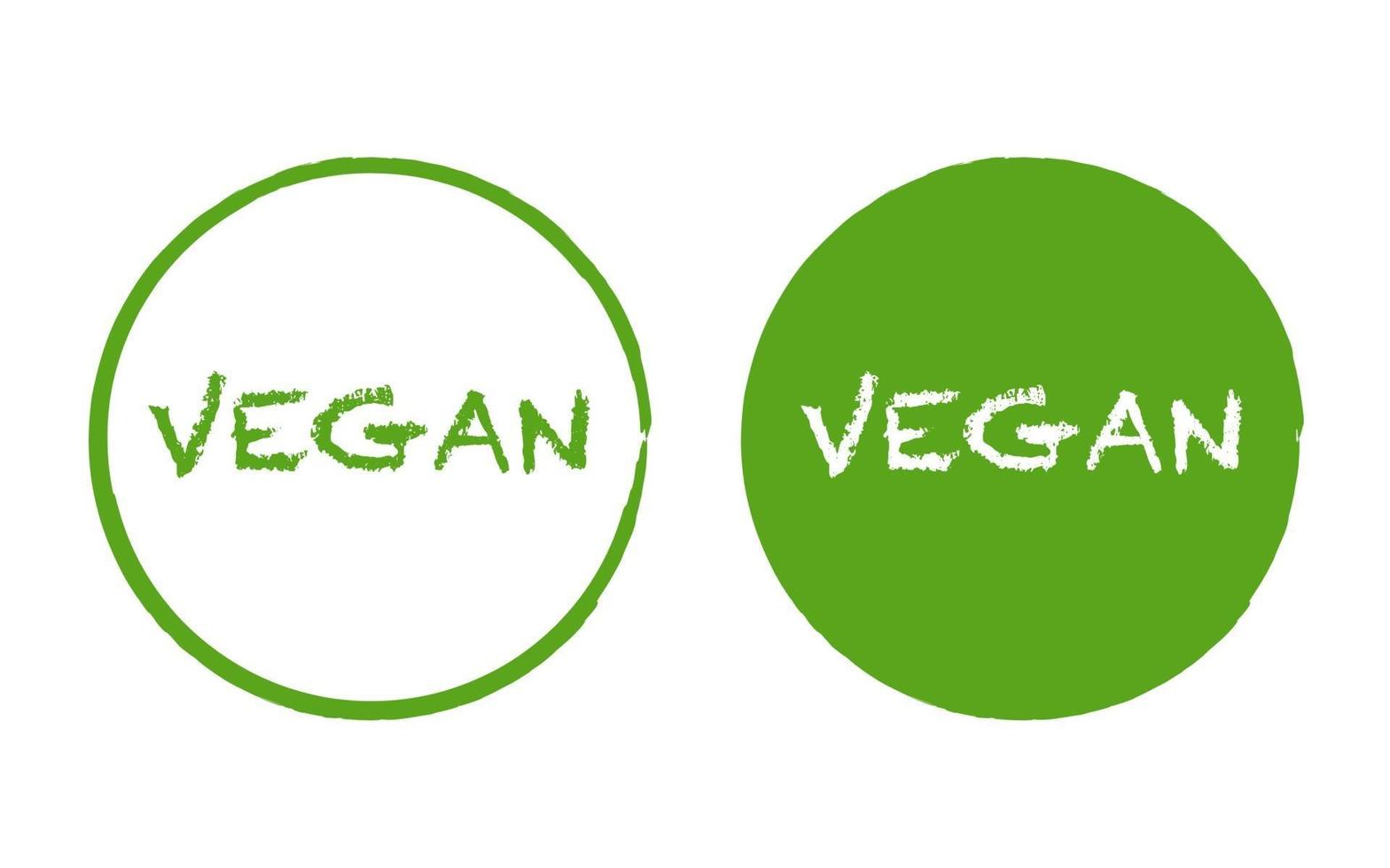 einfaches handgezeichnetes Logo für veganes Essen auf grünem Kreis vektor