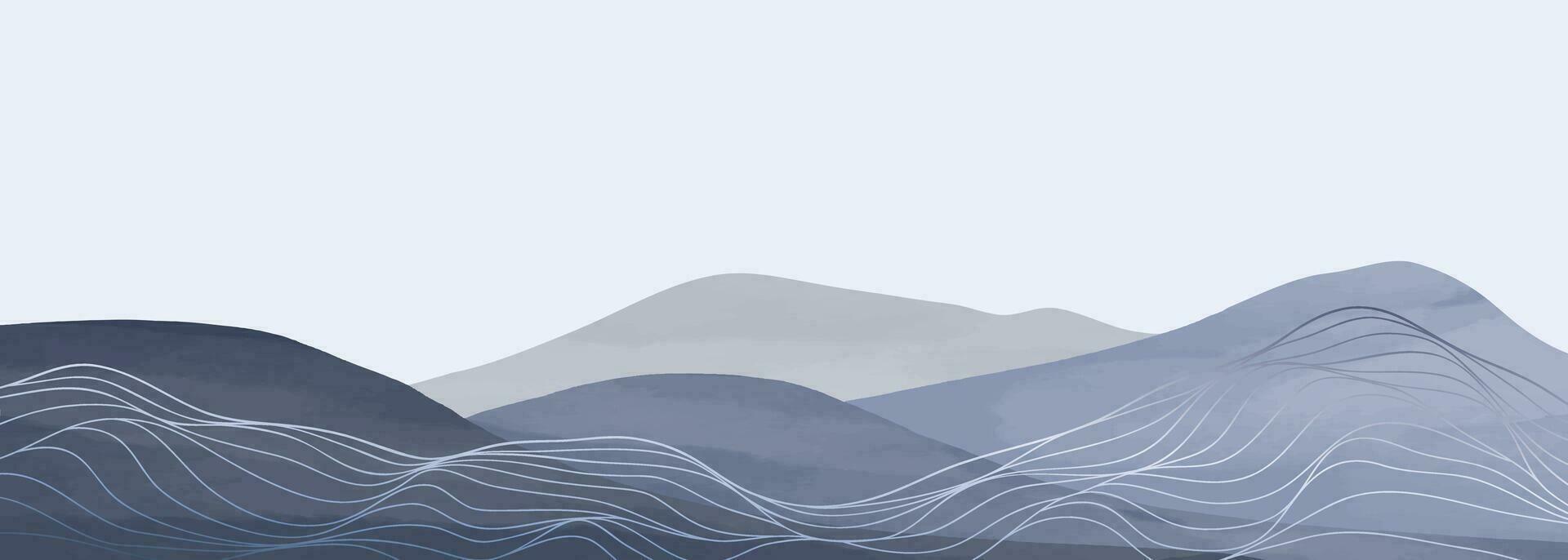 berg landskap vattenfärg målning illustration med linje konst mönster. abstrakt samtida estetisk bakgrunder landskap. berg, kullar och horisont vektor