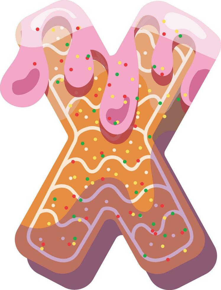 alphabetisch Material im das bilden von Lebkuchen mit Glasur mit ein Spaß Atmosphäre. heiter, mehrfarbig, glänzend, Kinder- Alphabet. farbig Briefe. Vektor Illustration. Brief x