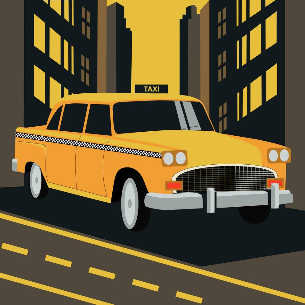 en retro taxi i ny york. design mall för affisch, kort, flygblad eller baner. vektor illustration.