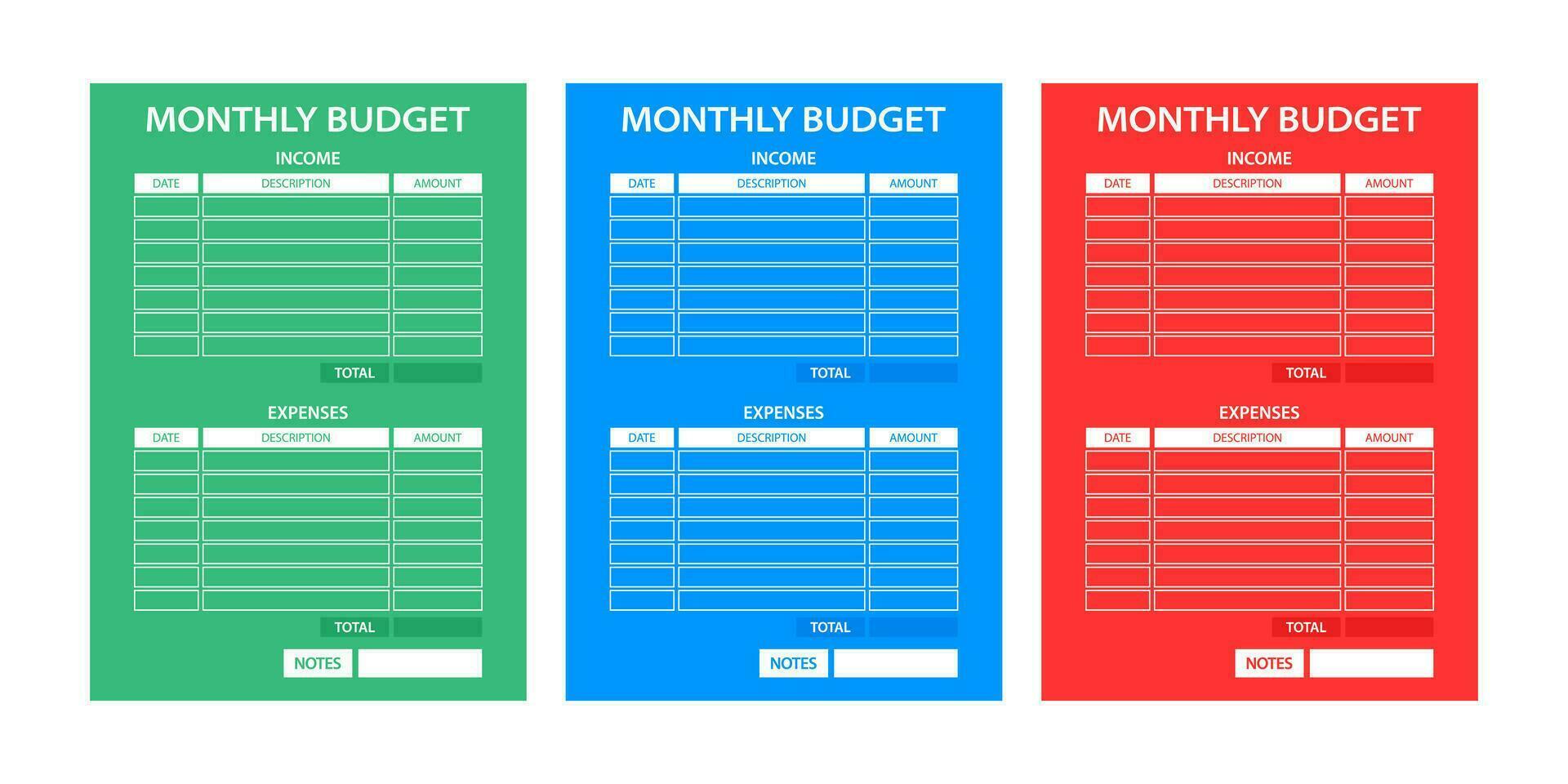 monatlich Budget Planer. Einkommen und Aufwand Tracker. Konto Fest und andere Kosten. vektor