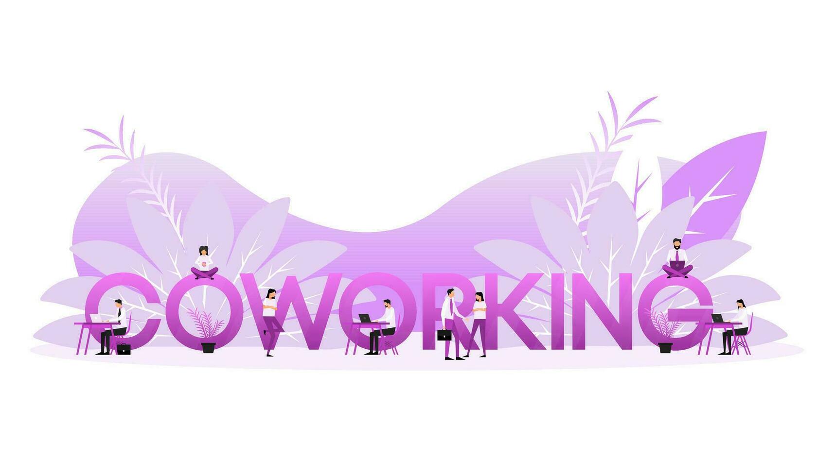 coworking ord och små arbetssätt människor. vektor illustration design.