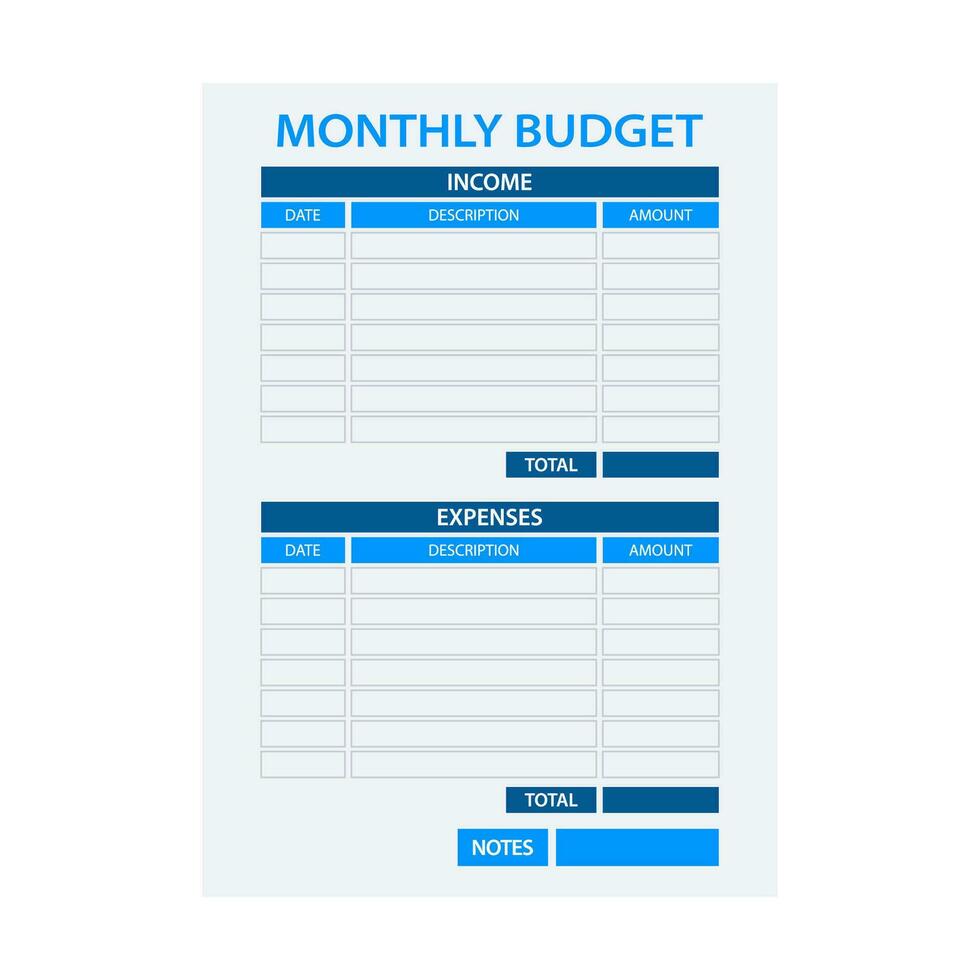 monatlich Budget Planer. Einkommen und Aufwand Tracker. Konto Fest und andere Kosten. vektor