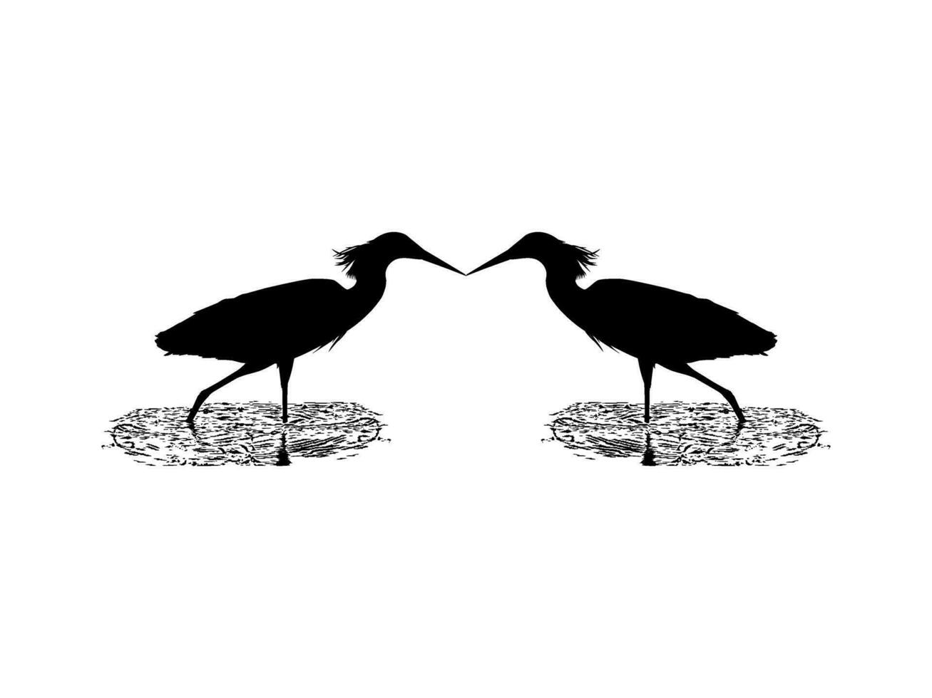 Paar von das schwarz Reiher Vogel, Egretta Ardesiaka, ebenfalls bekannt wie das schwarz Reiher Silhouette zum Kunst Illustration, Logo, Piktogramm, Webseite, oder Grafik Design Element. Vektor Illustration