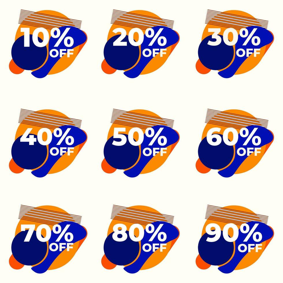 uppsättning försäljning märka bricka mall platt Färg design. erbjudande med annorlunda rabatt från 10, 20, 30, 40, 50, 60, 70, 80, 90 procent off.modern design vektor för din företag