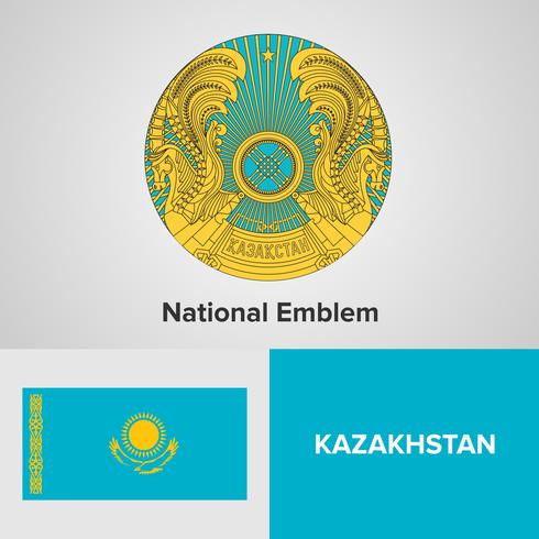Nationales Emblem, Karte und Flagge Kasachstans vektor