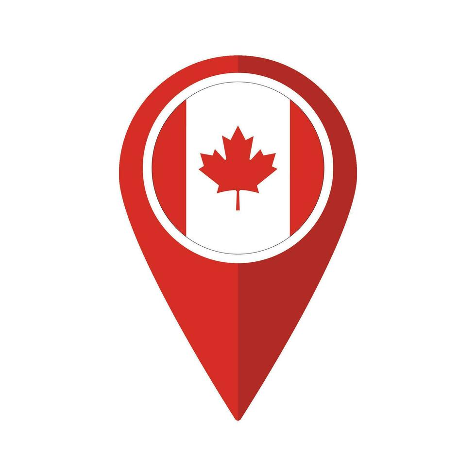 Flagge von Kanada Flagge auf Karte punktgenau Symbol isoliert rot Farbe vektor