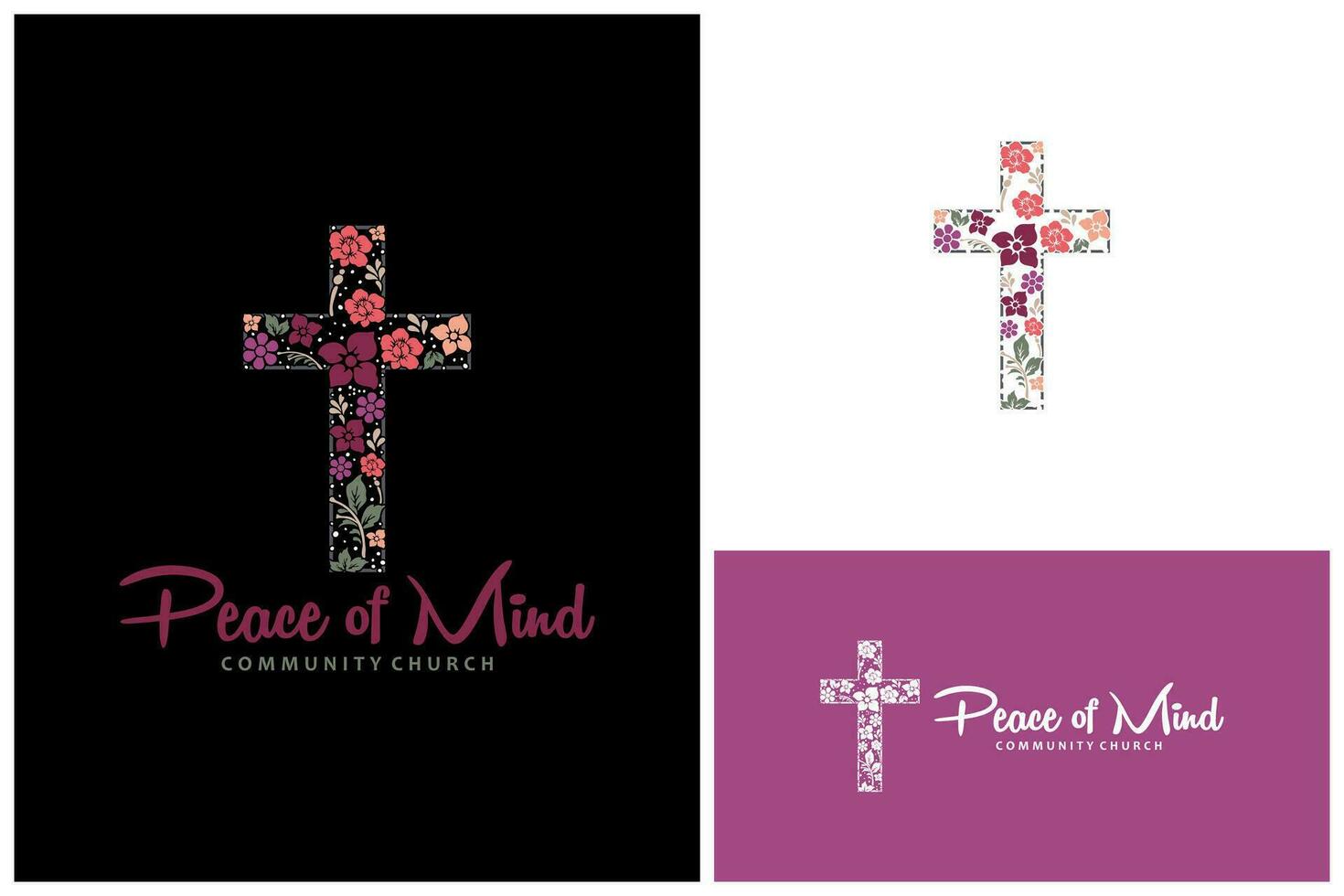 Christian Kreuz Kruzifix mit Blume und Blatt zum Kirche Gemeinschaft Logo Design vektor