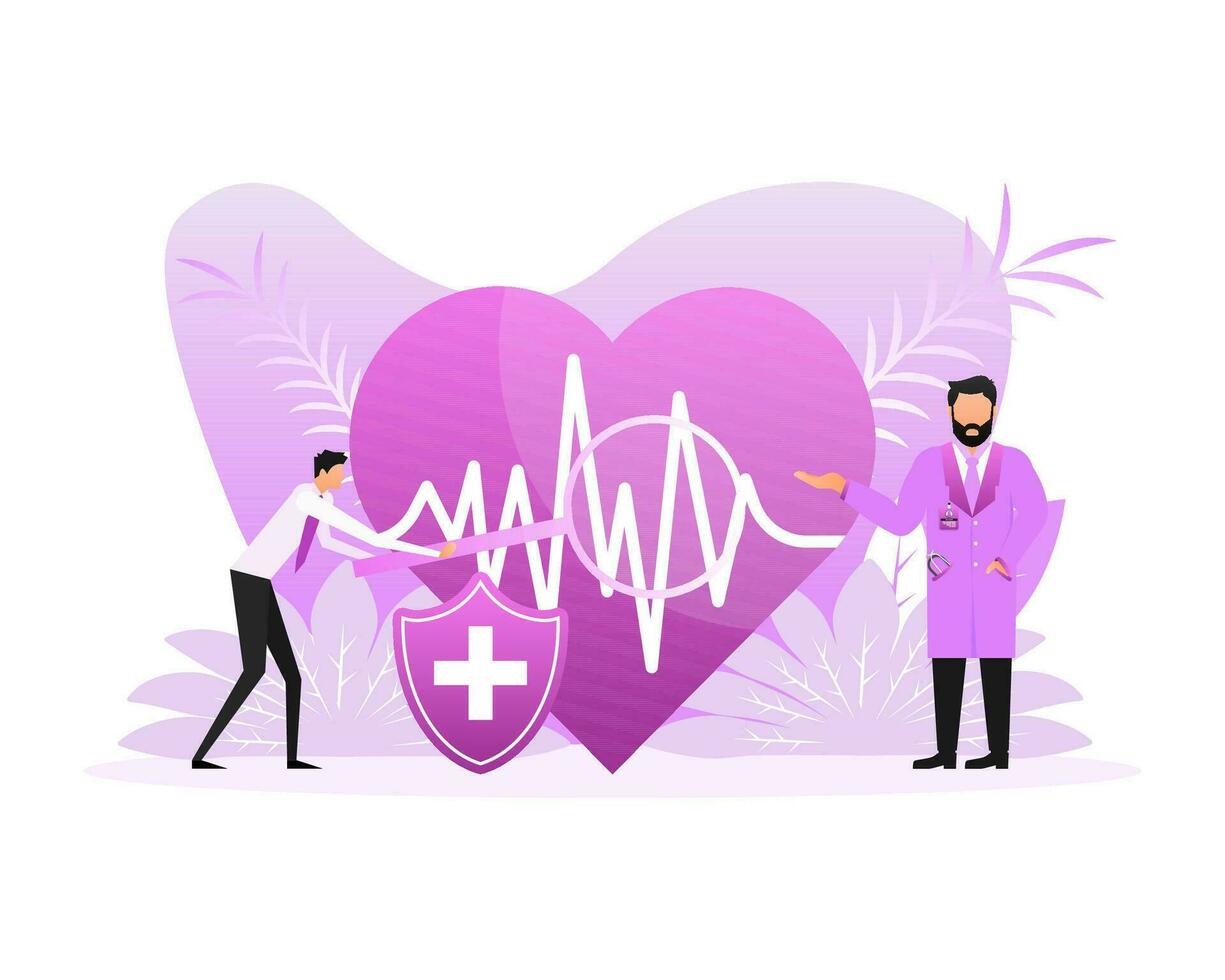 platt illustration med kardiogram människor läkare. vektor platt illustration