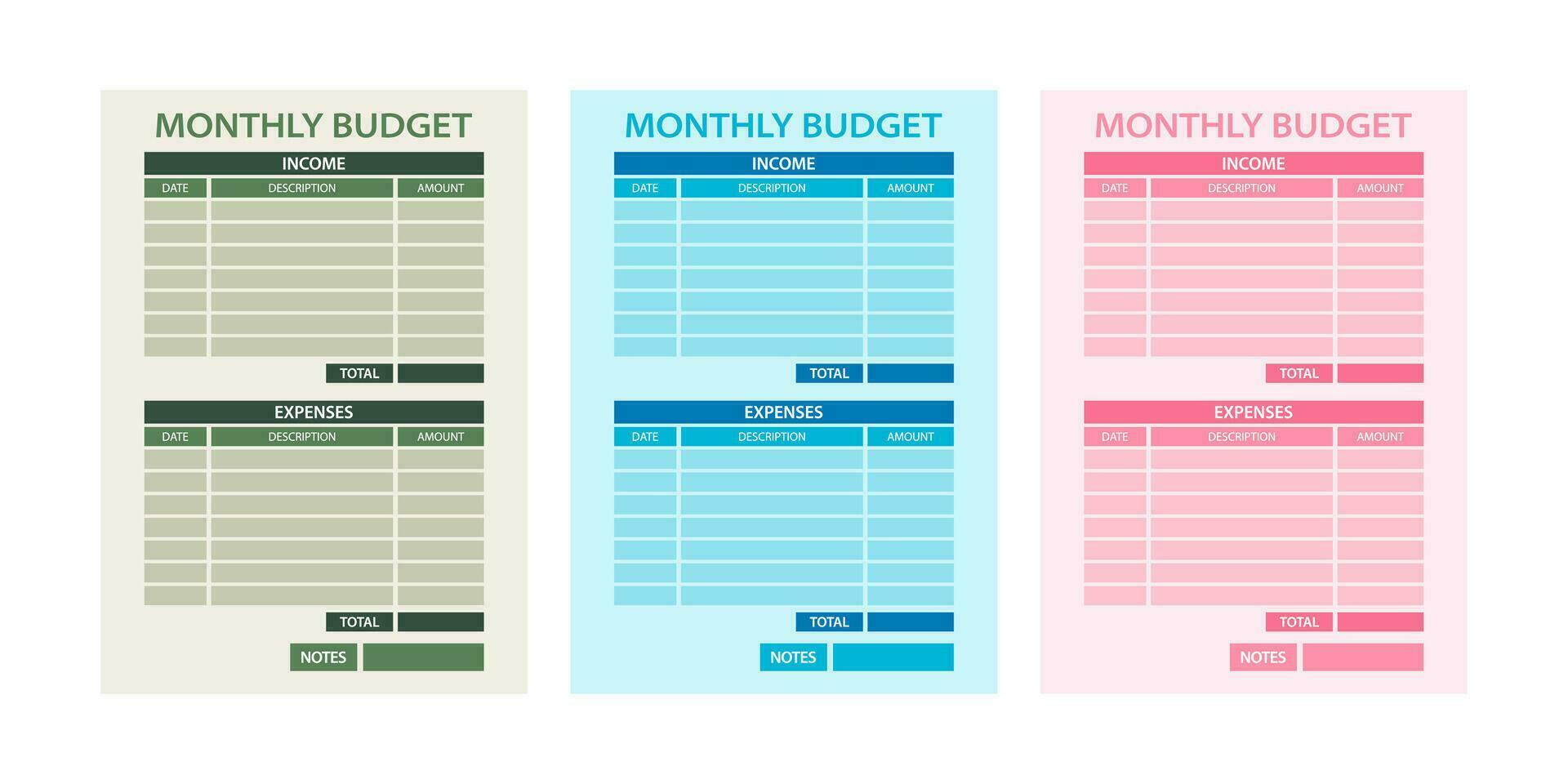 monatlich Budget Planer. Einkommen und Aufwand Tracker. Konto Fest und andere Kosten. vektor