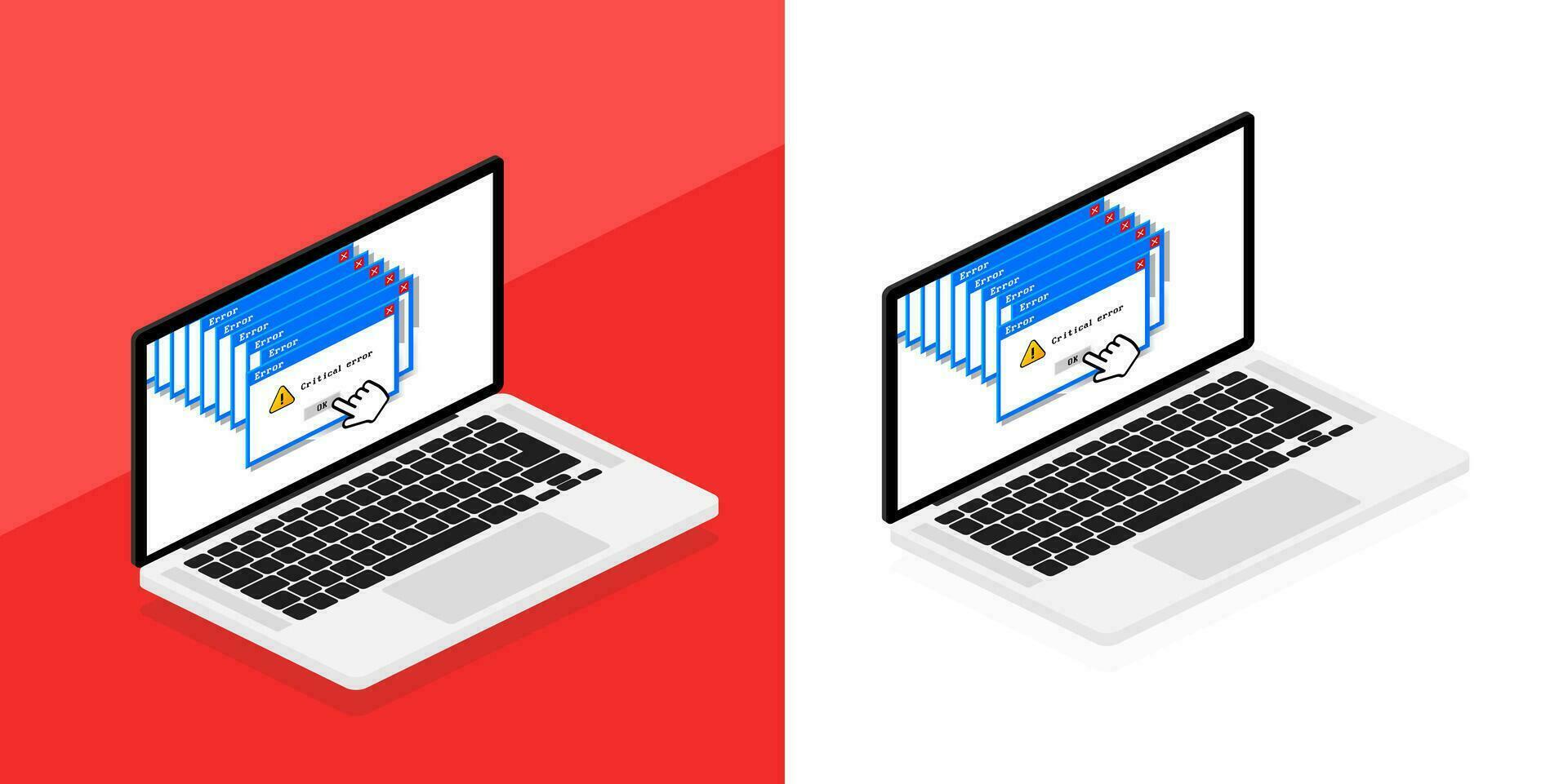 fel meddelande på bärbar dator skärm. kritisk fel. systemet misslyckas fönster. vektor