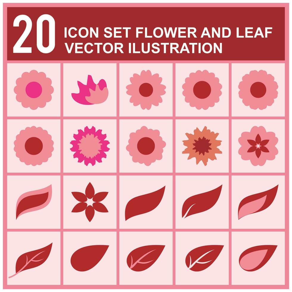 blomma och blad ikon uppsättning. vektor illustrationer. eps10 20 blomma och blad symbol mönster samling. växt design element, framförallt blomma och blad former