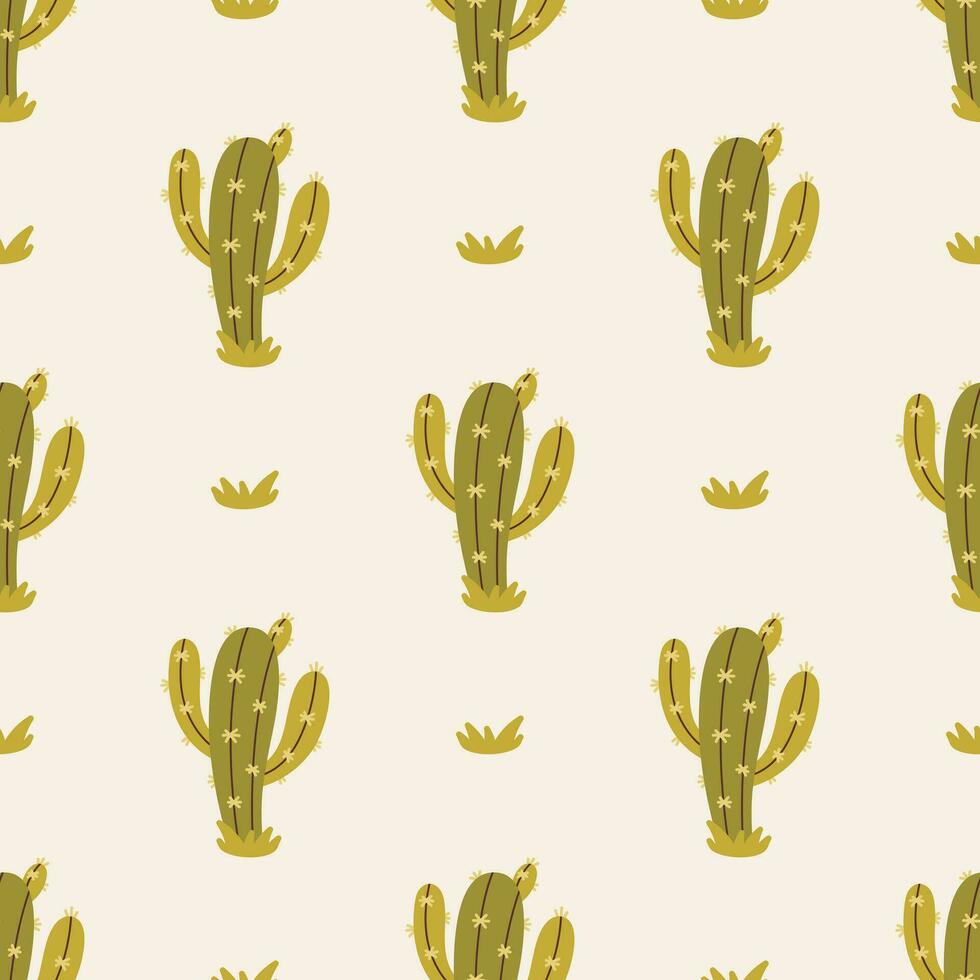 Kaktus Boho nahtlos Muster. Kakteen wiederholen Hintergrund drucken. wild Westen Motive endlos Textur mit Kakteen, Berge. Vektor Illustration im retro minimal Stil