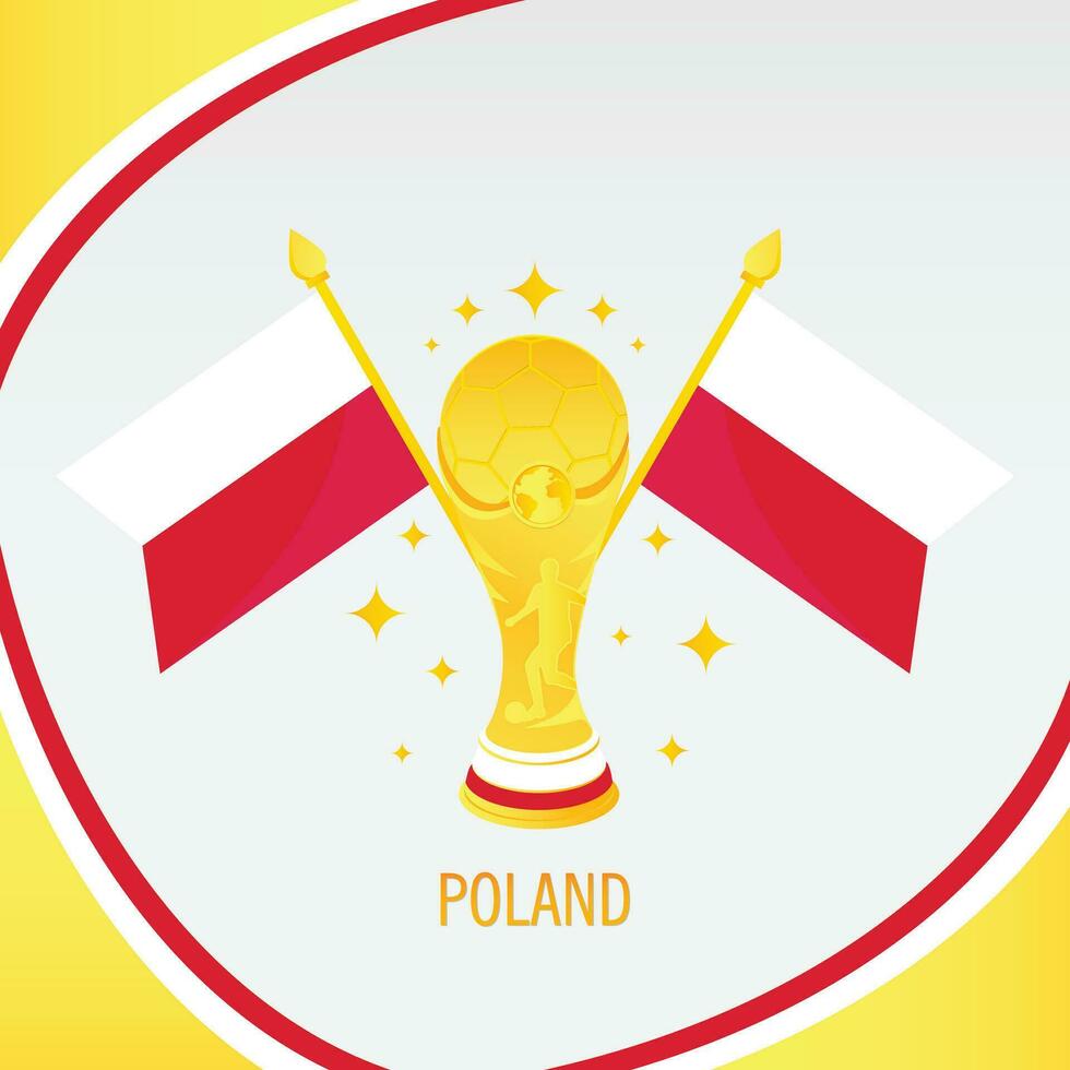 guld fotboll trofén kopp och polen flagga vektor