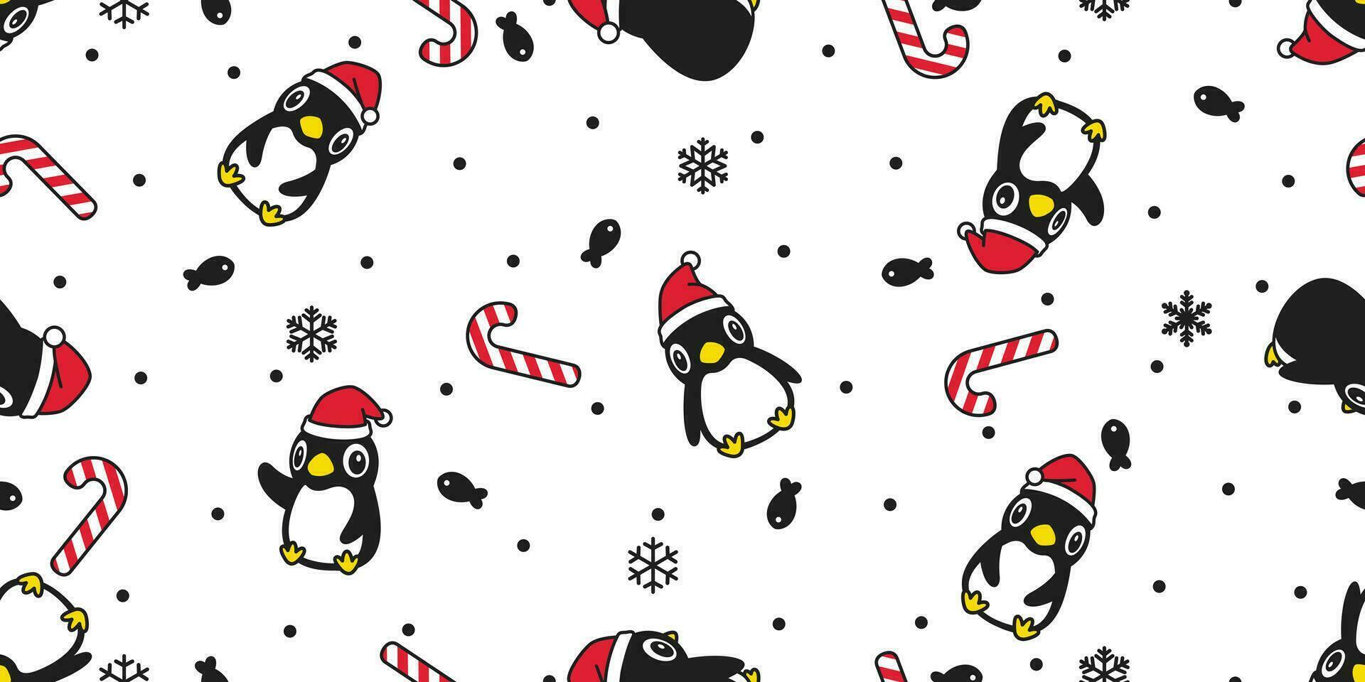 pingvin sömlös mönster jul vektor santa claus hatt godis sockerrör scarf isolerat upprepa tapet bricka bakgrund tecknad serie karaktär illustration klotter design