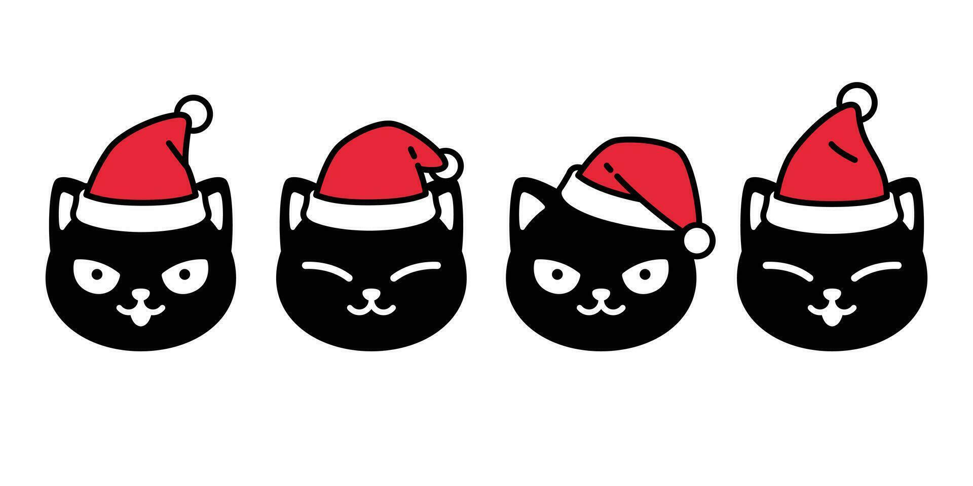 katt vektor jul ikon santa claus kattunge huvud svart logotyp tecknad serie karaktär klotter illustration design