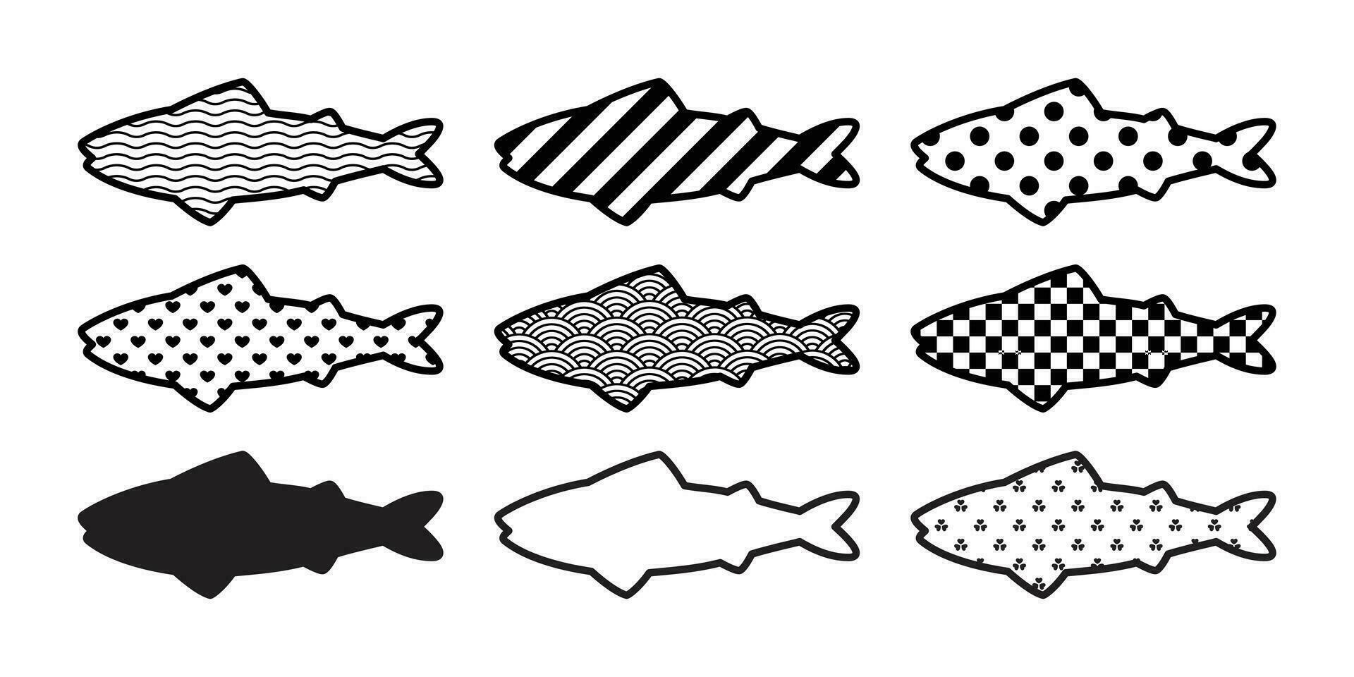 Fisch Vektor Symbol Lachs Thunfisch überprüft Streifen Polka Punkt Herz Valentinstag Weihnachten Karikatur Symbol Illustration Gekritzel Design