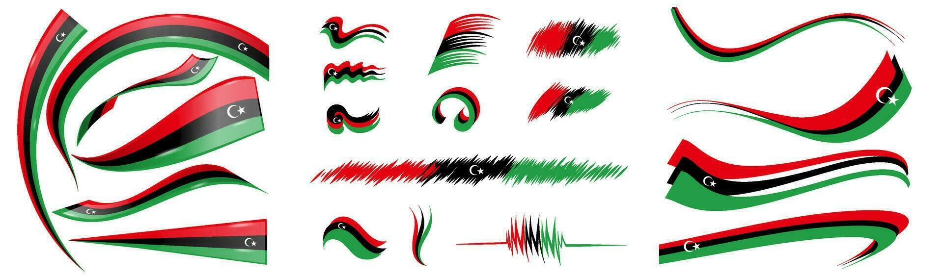 libyen flagga uppsättning element, vektor illustration på en vit bakgrund