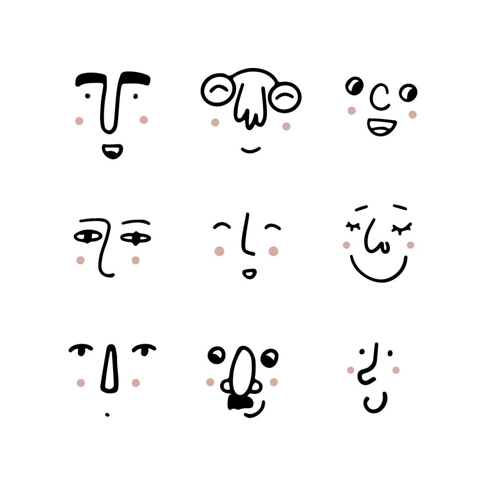 Reihe von menschlichen Gesichtern, die positive Emotionen ausdrücken. menschliche Gesichter vektor