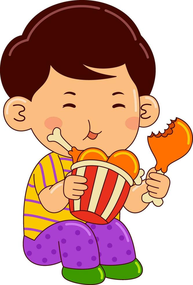 söt pojke barn äter vektor illustration