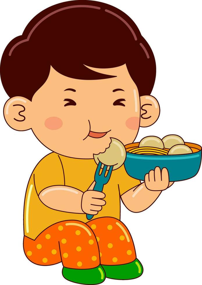 süß Junge Kinder Essen Vektor Illustration