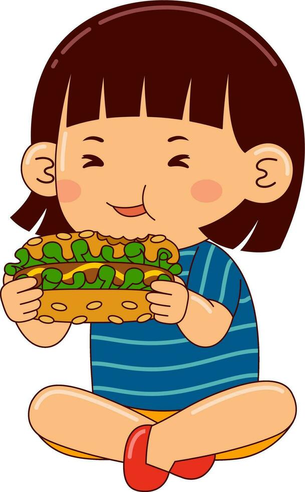 süß Mädchen Kinder Essen Essen Vektor Illustration