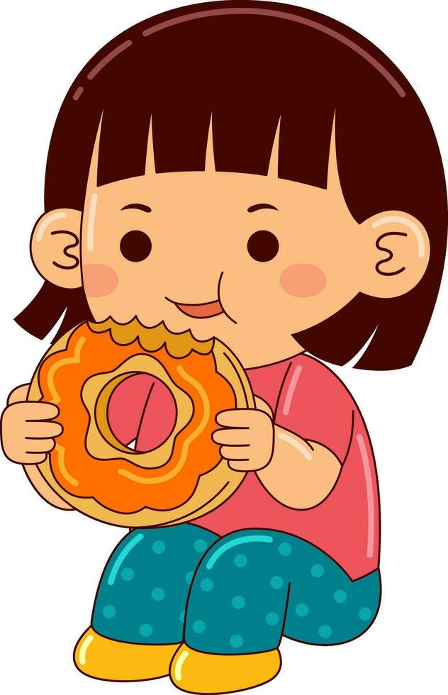 süß Mädchen Kinder Essen Essen Vektor Illustration