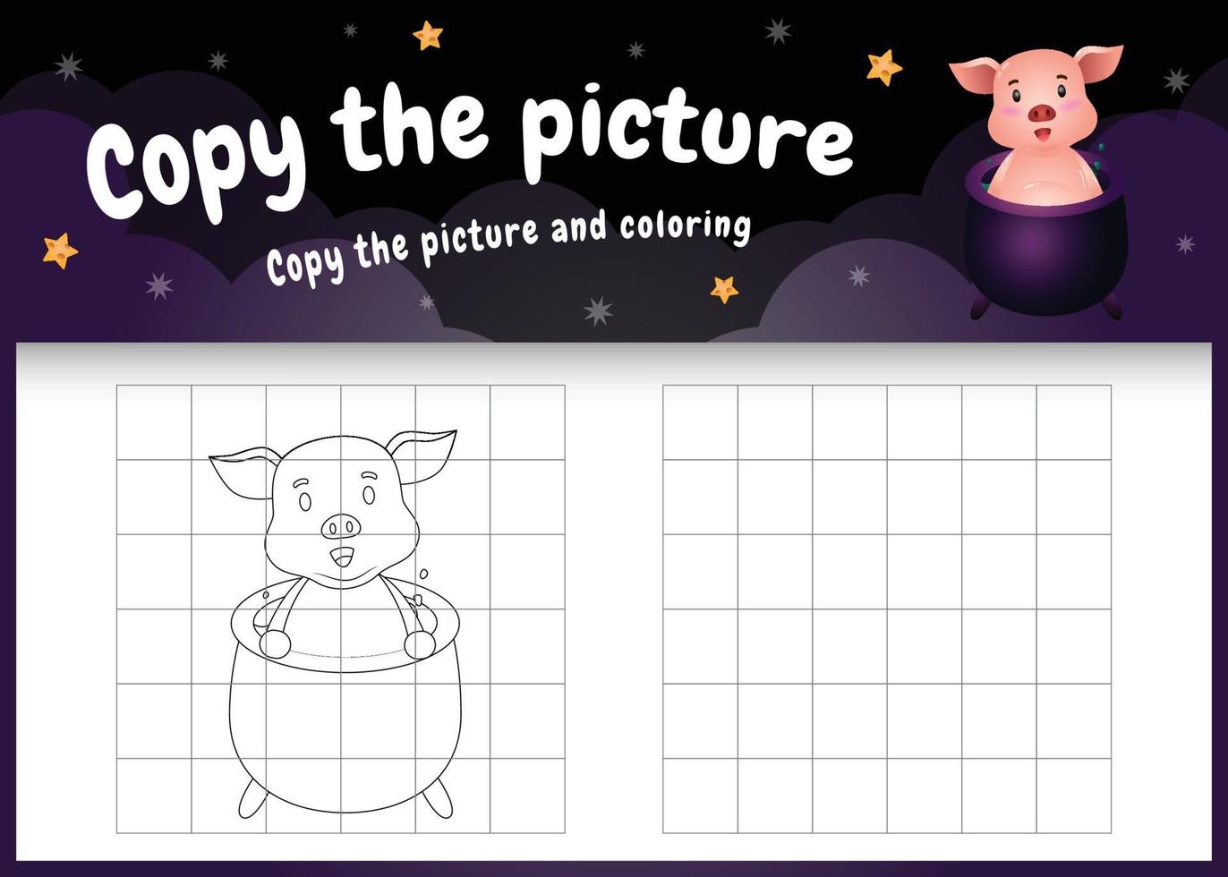 Kopieren Sie das Bild Kinderspiel und die Malvorlage mit einem süßen Schwein vektor