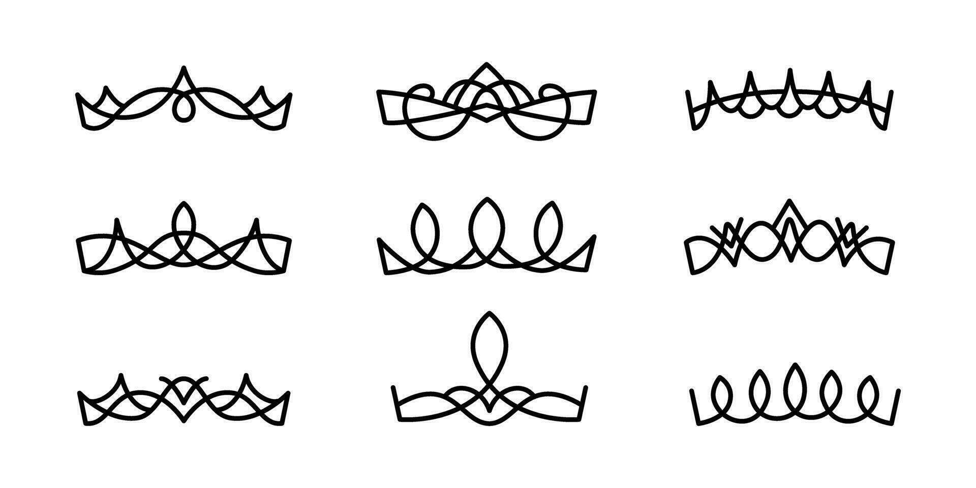 einstellen von Symbole von schwarz Krone, Diadem. Sammlung von einfach linear Krone Silhouette. Vektor Illustration